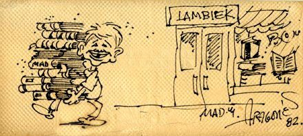 illustration on a napkin for Lambiek, by Sergio Aragones