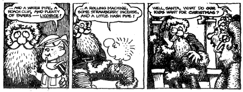 Fat Freddy as Santa Claus, by Gilbert Shelton in The East Village Other, 1970