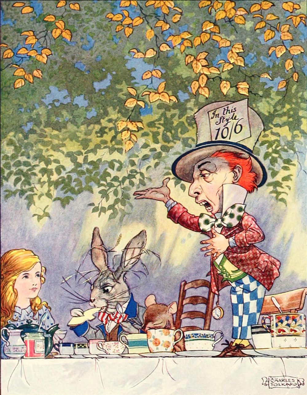 One of Charles Folkard's illustrations for Lewis Carroll's 'Alice in Wonderland'.