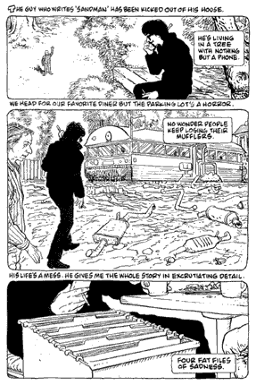 Neil Gaiman appearing in one of Rick Veitch's dreams, from 'Rare Bit Fiends' by Rick Veitch