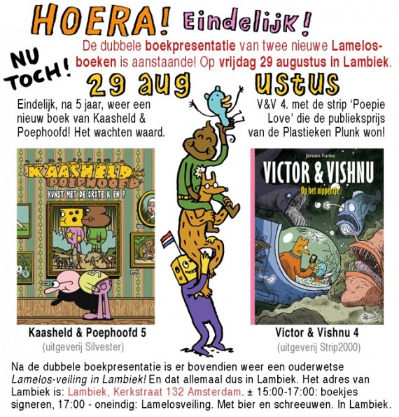 Dubbele Boekpresentatie en knotsgekke Lamelos veiling in Galerie Lambiek!